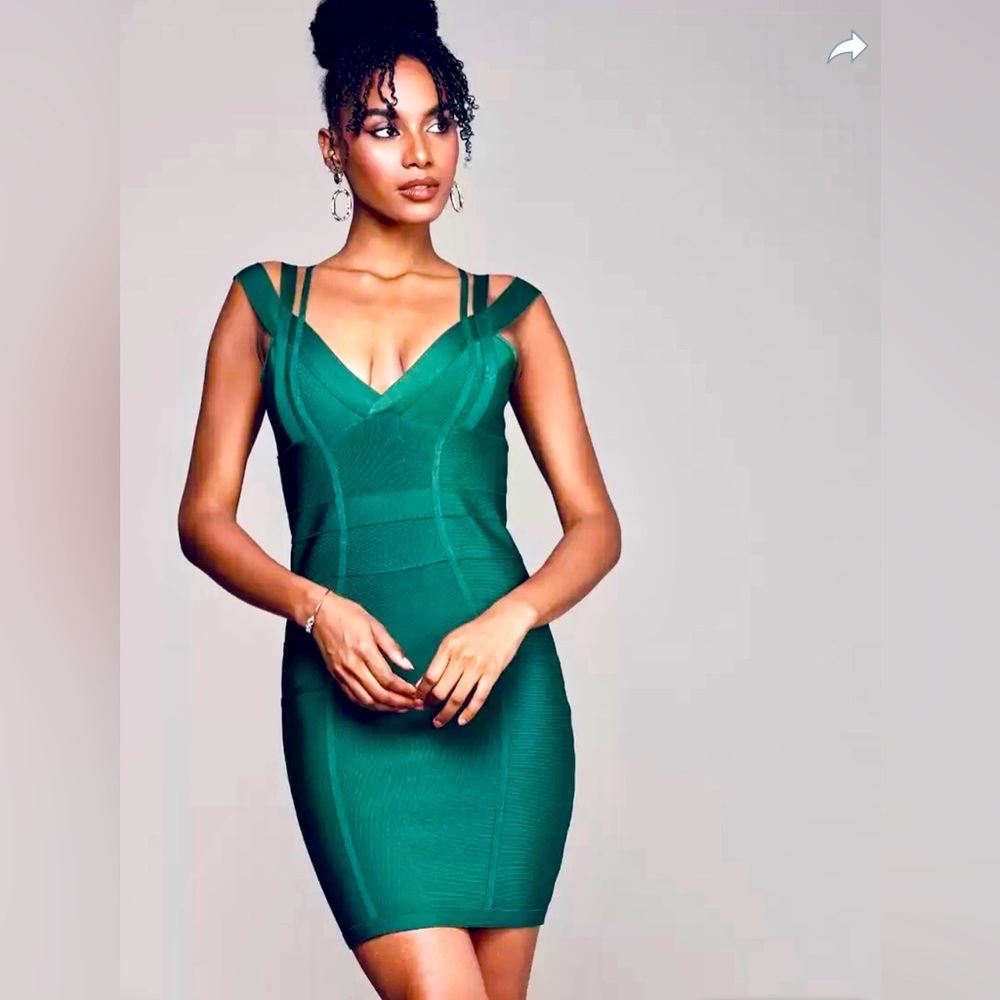 Bebe x Naven Half Sleeve Bandage Bodycon Dress Botanical Green